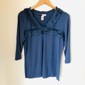 NWOT Chloe Dao Project Runway Designer Navy Blue Top Women’s M, 3/4 Sleeve Silk